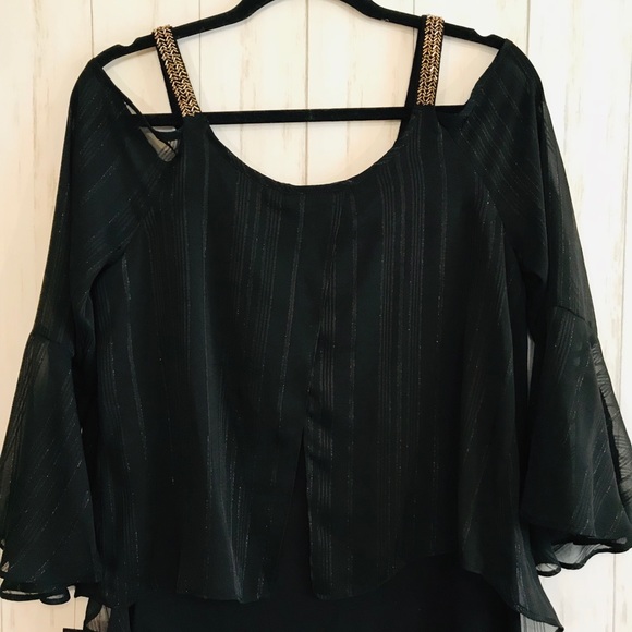 NWT A. Byer Black Flowy Blouse Beaded - Picture 4 of 7